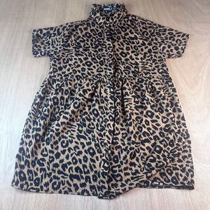 Missguided Leopard Print Mini Dress US 2 Short Sleeve V-Neck Smock Style
